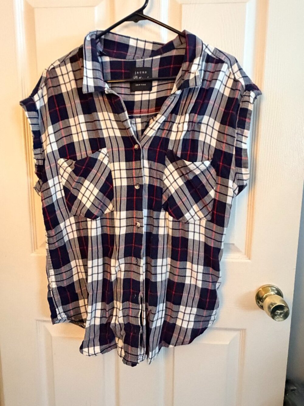 Jachs Girlfriend Womens Short Sleeve Plaid Button Down